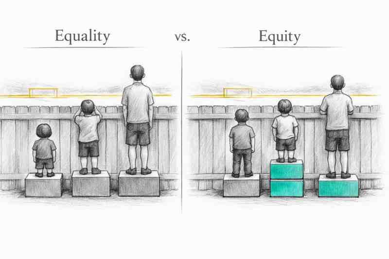 "Equality vs. Equity" in a simple charcoal